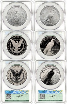 2025 Morgan Peace Silver Dollar 6-Coin Set Founders AD CAC MS70/PF70/RP70