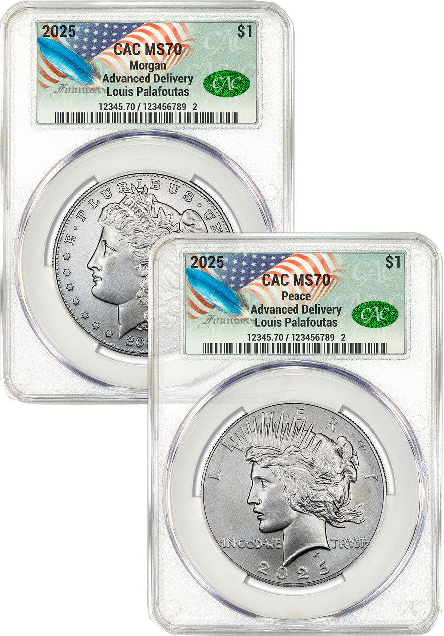 2025 Morgan and Peace Silver Dollar 2pc Set AD CAC MS70 | LCR Coin