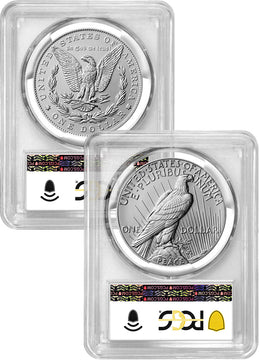 2025 Morgan and Peace Silver Dollar 2pc Set FDI PCGS MS70 Coin Label