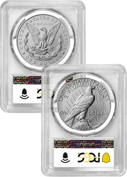 2025 Morgan and Peace Silver Dollar 2pc Set AR PCGS MS70 Coin Label