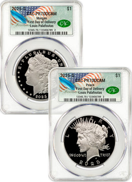 2025-S Morgan and Peace Silver Dollar 2pc Set FDD CAC PR70 Founders