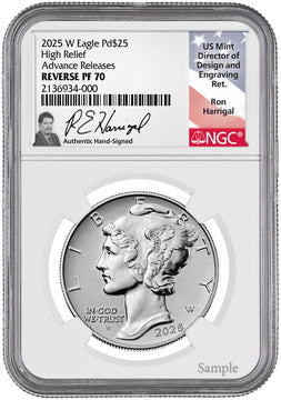 2025-W $25 Palladium High Relief Reverse Proof AR NGC PF70 Harrigal