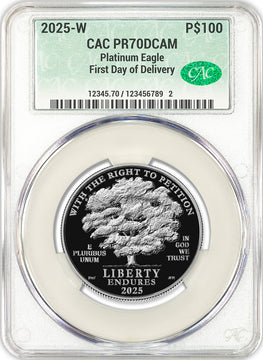 2025-W $100 Platinum Eagle Right To Petition FDD CACG PR70