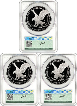 2025 250th Anniversary Army/Navy/Marine Privy Silver Eagle 3-Coin Set AD CACG Founders Label