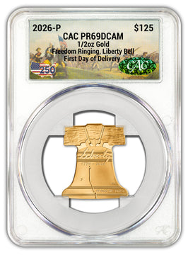2026-P Freedom Ringing Liberty Bell 1/2 oz Gold Coin CAC PR69 Battlefield