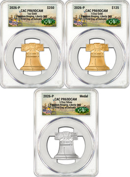 2026-P Freedom Ringing Liberty Bell 3-Coin Set FDD CAC PR69 Battlefield