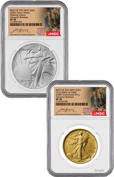 2026-W Best of the Mint 1916 Gold Walking Liberty Half & Silver Medal Set AR NGC SP70 Hancock