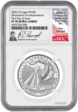 2026-W $100 Platinum Eagle Declaration of Independence FDI NGC PF70 Harrigal