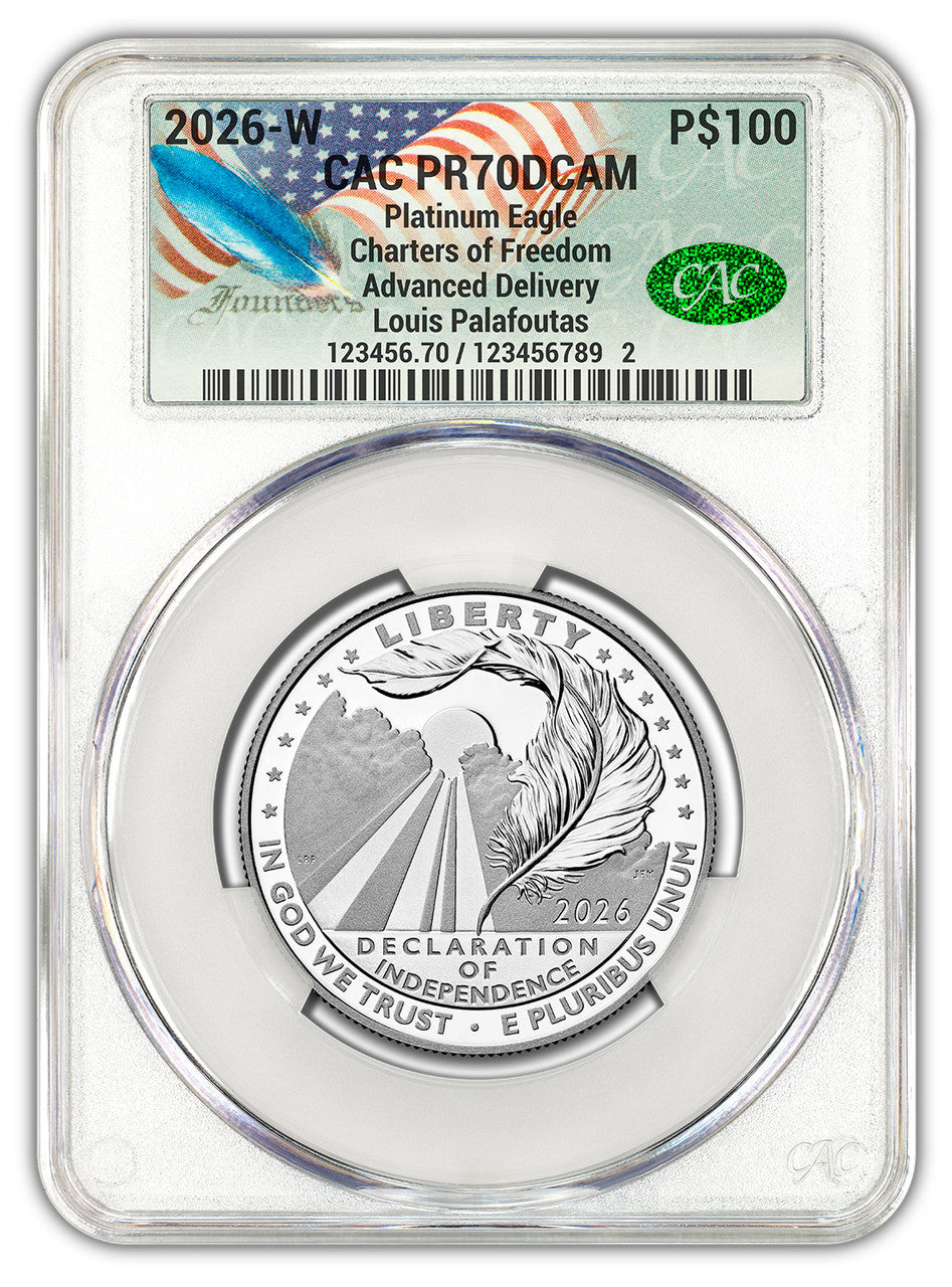 2026-W $100 Platinum Eagle Charters of Freedom AD CAC PR70