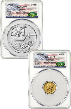 2026-W (P) Mercury Gold Coin Silver Medal Set AD 250 Label CAC MS70/SP70