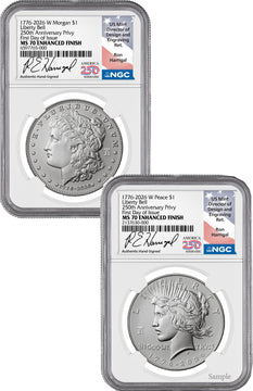 2026-W Morgan and Peace Dollar Enhanced 2-Coin Set NGC MS70 FDI Harrigal Label 2026-W Morgan and Peace Dollar Enhanced 2-Coin Set NGC MS70 FDI Harrigal Label