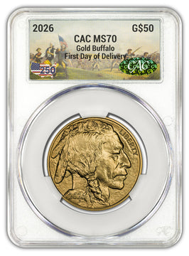 2026 1 oz Gold Buffalo FDD CAC MS70 Battlefield Label