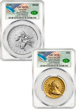 2026 1804 Draped Bust Gold Coin & Silver Medal Set AD CAC SP70/MS70 Founders 2026 1804 Draped Bust Gold Coin & Silver Medal Set AD CAC SP70/MS70 Founders