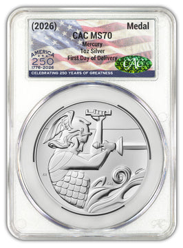 2026 (P) Mercury Silver Medal FDD CAC MS70 250 Flag Label