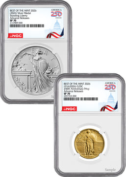 2026 Best of Mint 1916 Standing Gold Liberty Quarter & Silver Medal Set AR NGC SP70 Congress