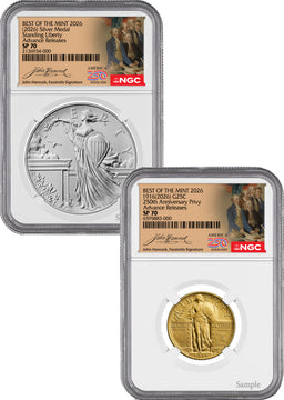 2026 Best of Mint 1916 Standing Gold Liberty Quarter & Silver Medal Set AR NGC SP70 Hancock