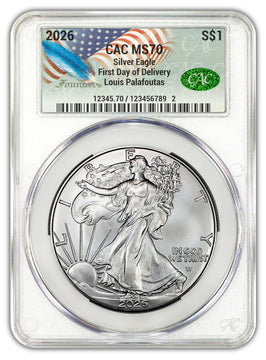 2026 American Silver Eagle First Day Delivery CAC MS70 Founders Label