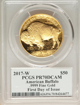 2017-W $50 One-Ounce Gold Buffalo First Day of Issue Mercanti PCGS PR70