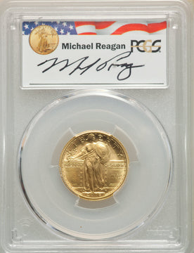 2016-W 25C Standing Liberty Quarter-Ounce Gold 100th Anniversary First Strike Michael Reagan SP PCGS MS70
