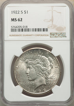 1922-S S$1 Peace Dollar NGC MS62