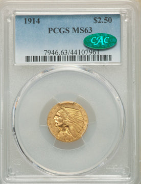 1914 $2.50 Indian Quarter Eagle PCGS MS63 CAC