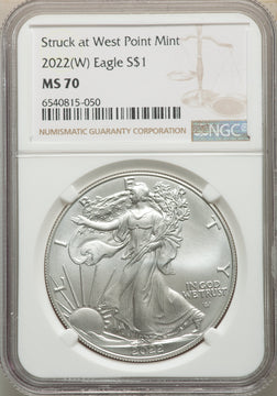 2022-(W) S$ Silver Eagle Struck at West Point NGC MS70