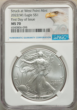 2022-(W) S$ Silver Eagle Struck at West Point FDI NGC MS70