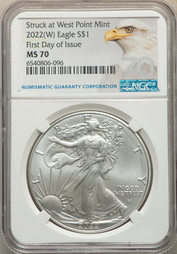 2022-(W) S$ Silver Eagle Struck at West Point FDI NGC MS70