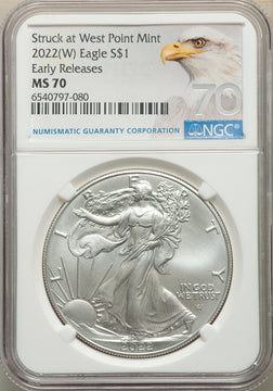 2022-(W) S$ Silver Eagle Struck at West Point FS NGC MS70