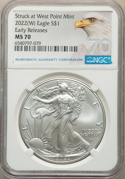 2022-(W) S$ Silver Eagle Struck at West Point FS NGC MS70