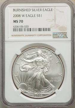 2008-W S$1 Silver Eagle Burnished SP NGC MS70