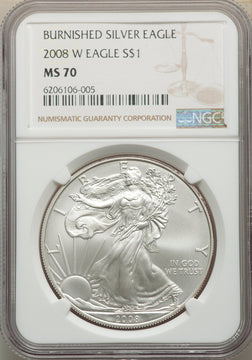 2008-W S$1 Silver Eagle Burnished SP NGC MS70