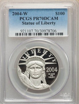2004-W P$100 One-Ounce American Platinum Eagle Statue of Liberty PCGS PR70