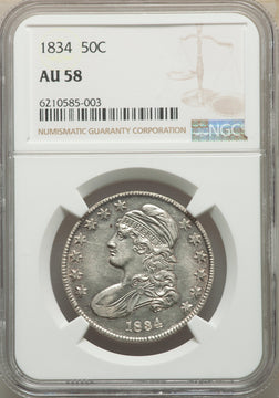 1834 50C Large Date Large Letter Bust Half Dollar NGC AU58