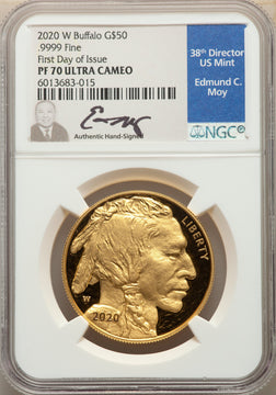 2020-W G$50 Gold Buffalo First Day of Issue Moy NGC PF70