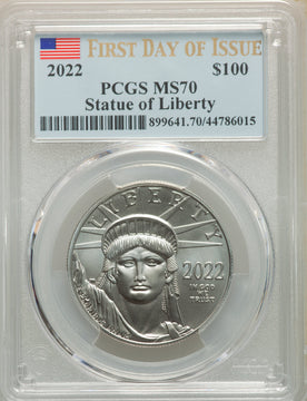 2022 $100 One-Ounce Platinum Eagle Statue of Liberty FDI PCGS MS70