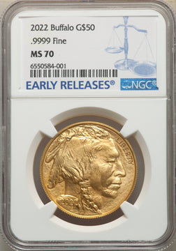 2022 $50 One-Ounce Gold Buffalo .9999 Fine Gold FS NGC MS70