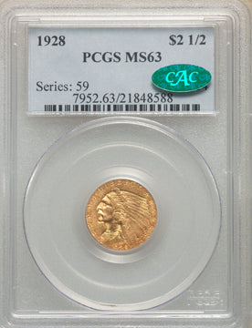 1928 $2.50 CAC Indian Quarter Eagle PCGS MS63