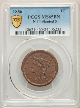 1856 1C N-14 BN Large Cent PCGS MS65