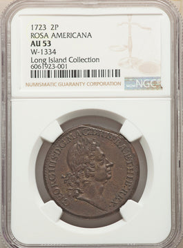 1723 Rosa Americana Twopence BN Colonials NGC AU53