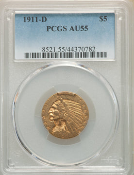 1911-D $5 Indian Half Eagle PCGS AU55