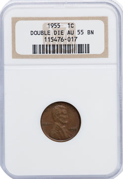 1955 Doubled Die Obverse BN Lincoln Cent NGC AU55