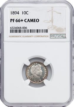 1894 10C CA NGC Plus Proof Barber Dime NGC PR66+