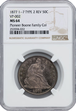1877 50C Closed Bud RPD WB-104 Seated Half Dollar NGC MS64