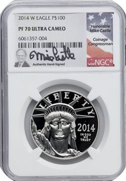 2014-W $100 One-Ounce Platinum Eagle Mike Castle Signature NGC PF70