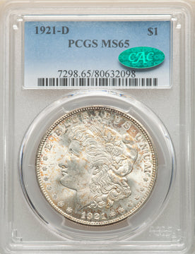 1921-D $1 CAC Morgan Dollar PCGS MS65