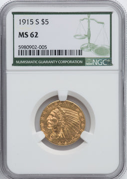 1915-S $5 Indian Half Eagle NGC MS62