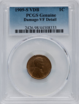 1909-S 1C VDB BN Lincoln Cent Genuine PCGS VF20