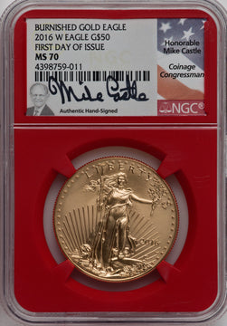 2016-W $50 One-Ounce Gold Eagle 30th Anniversary FDI NGC MS70 Mike Castle