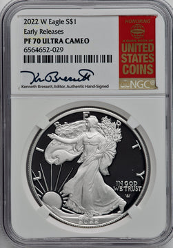 2022-W Silver Eagle Early Releases NGC PF70 Kenneth Bressett Signed